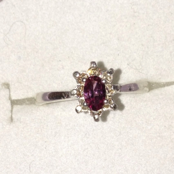 Natural Malaya Garnet White Sapphire accented Sterling Silver Ring